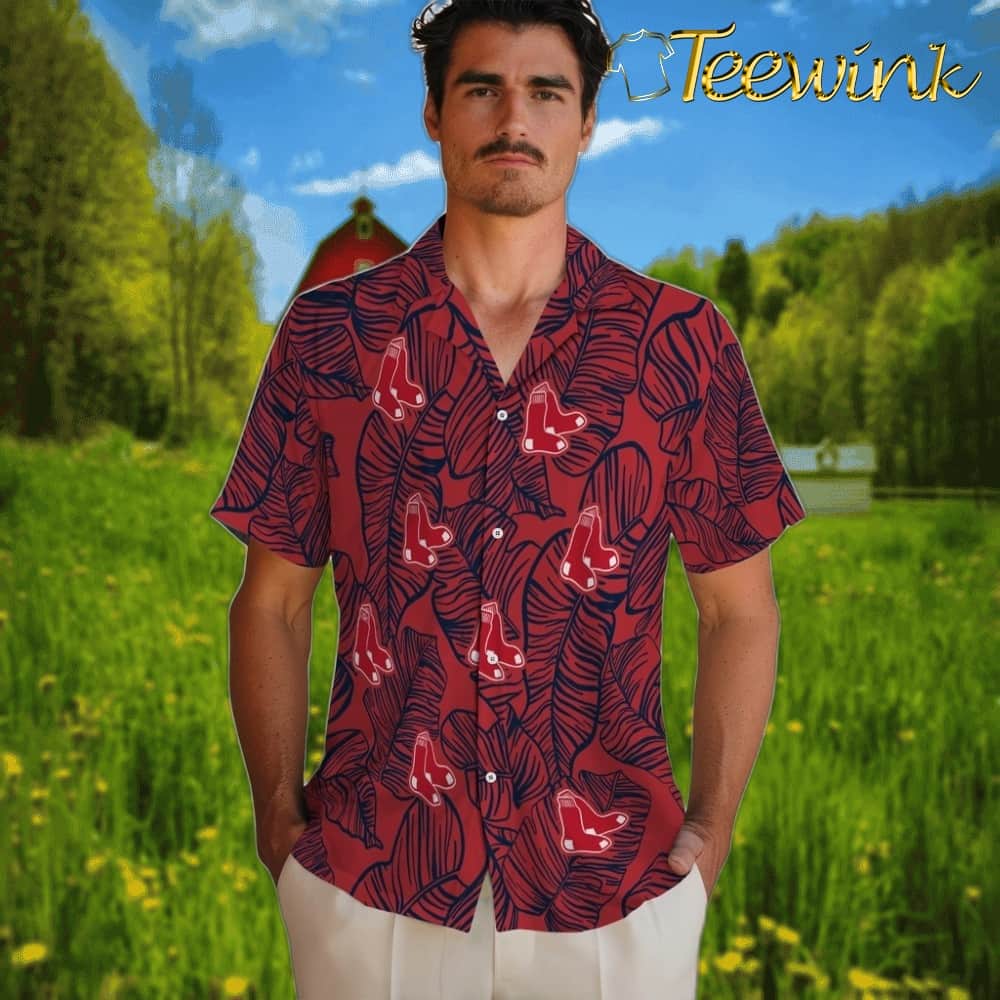 Boston Red Sox Hawaiian Shirt – Leaf Outline image 2 Boston Red Sox Hawaiian Shirt – Leaf Outline image 2