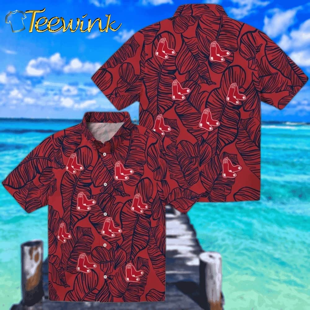 Boston Red Sox Hawaiian Shirt – Leaf Outline image 3 Boston Red Sox Hawaiian Shirt – Leaf Outline image 3