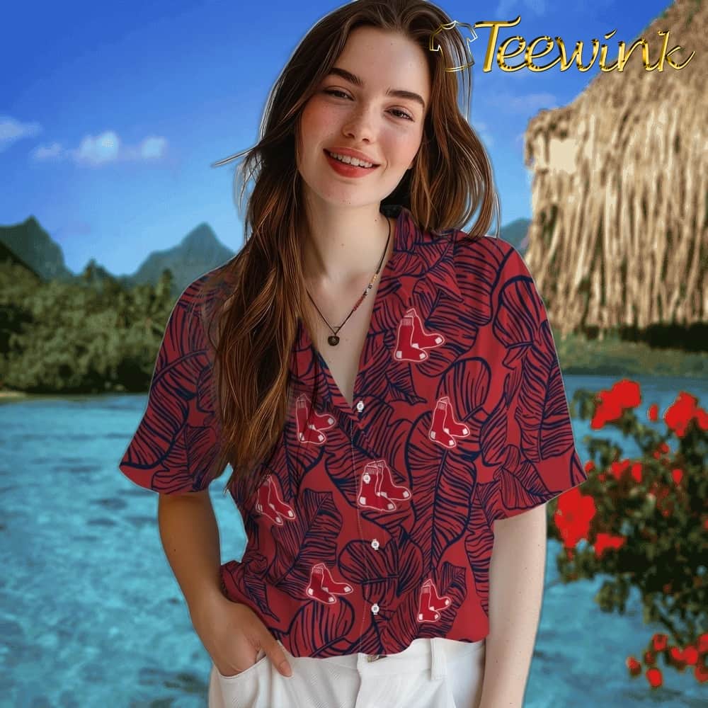 Boston Red Sox Hawaiian Shirt – Leaf Outline image 4 Boston Red Sox Hawaiian Shirt – Leaf Outline image 4
