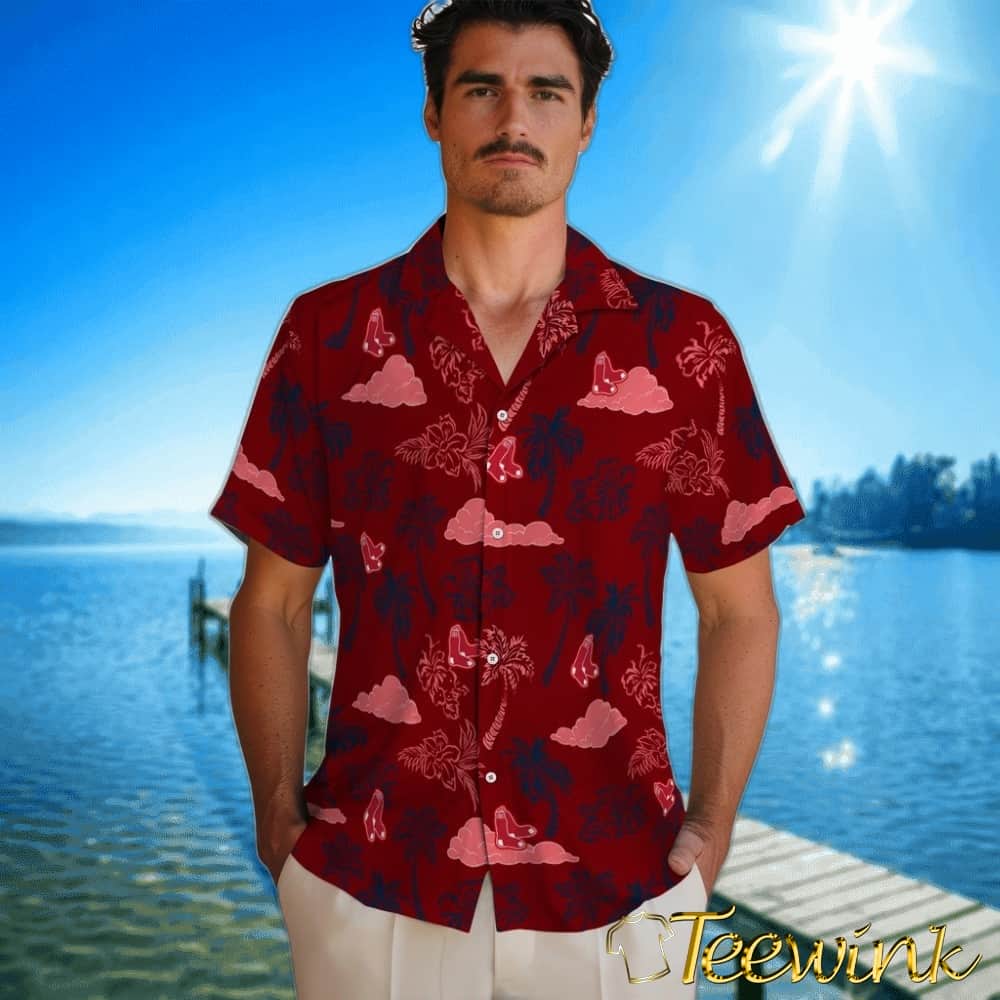 Boston Red Sox Hawaiian Shirt – Palm And Clouds image 2 Boston Red Sox Hawaiian Shirt – Palm And Clouds image 2
