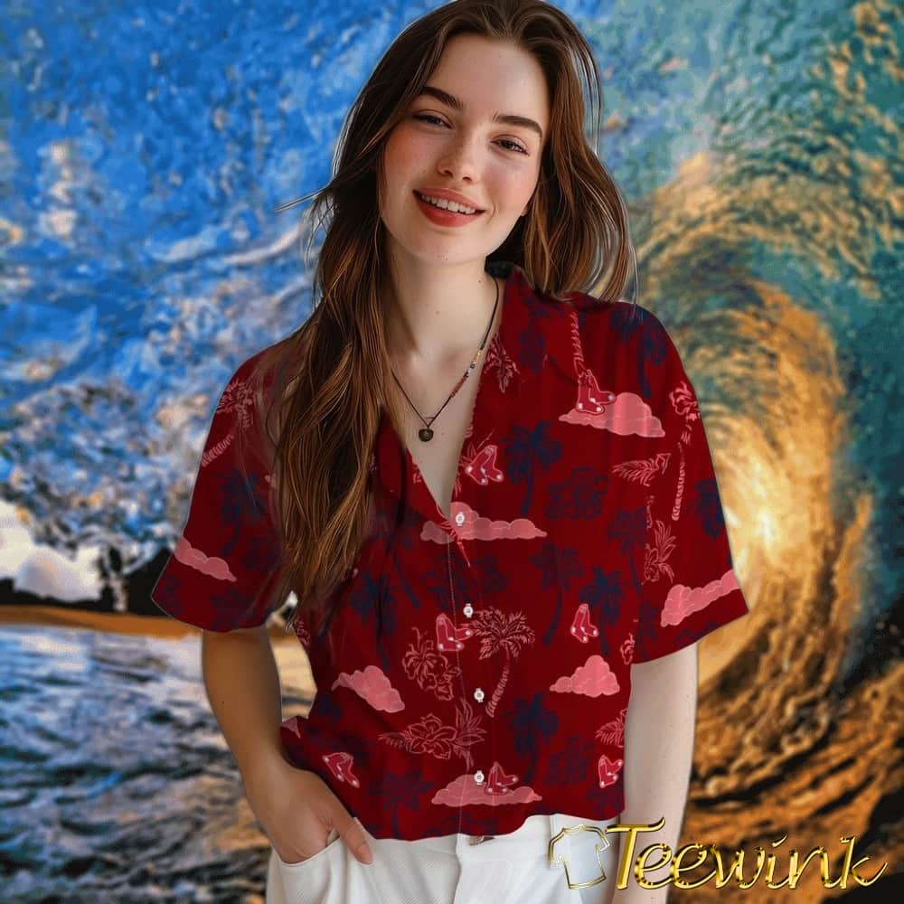 Boston Red Sox Hawaiian Shirt – Palm And Clouds image 4 Boston Red Sox Hawaiian Shirt – Palm And Clouds image 4