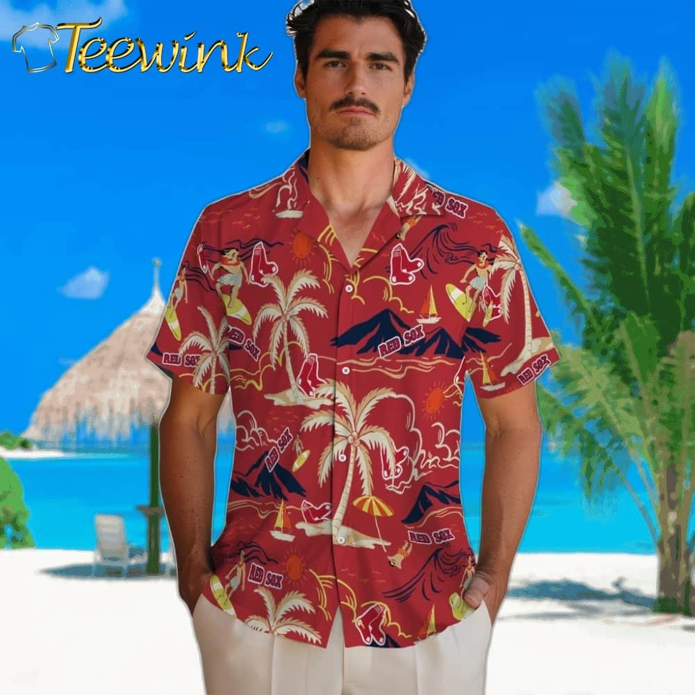 Boston Red Sox Hawaiian Shirt – Palm Tree Island image 2 Boston Red Sox Hawaiian Shirt – Palm Tree Island image 2