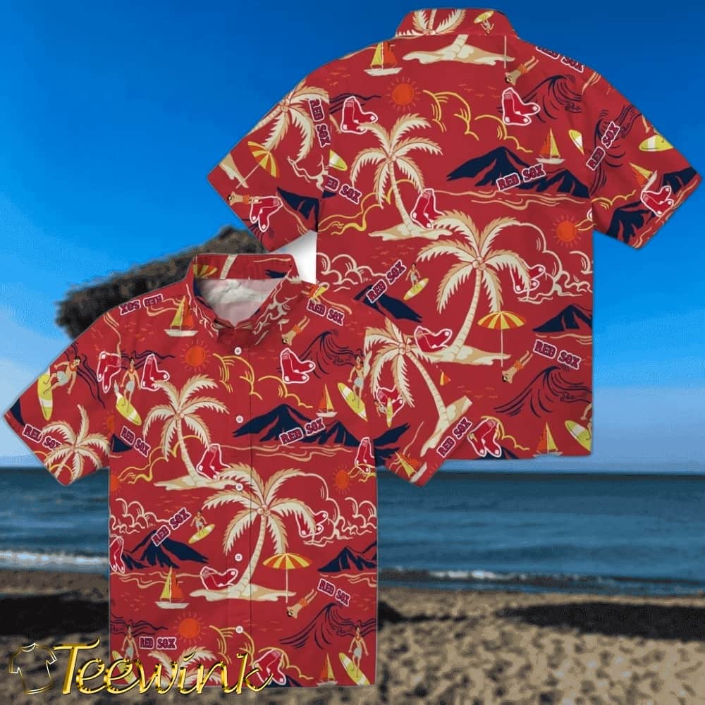 Boston Red Sox Hawaiian Shirt – Palm Tree Island image 3 Boston Red Sox Hawaiian Shirt – Palm Tree Island image 3