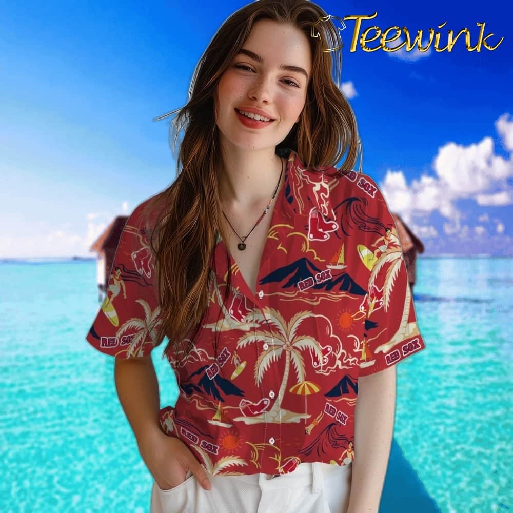 Boston Red Sox Hawaiian Shirt – Palm Tree Island image 4 Boston Red Sox Hawaiian Shirt – Palm Tree Island image 4