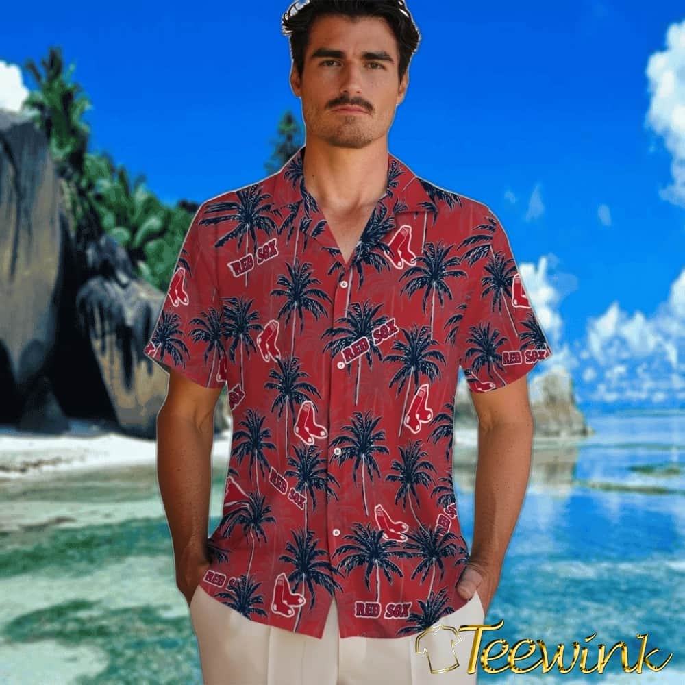 Boston Red Sox Hawaiian Shirt – Palm Tree Motif image 2 Boston Red Sox Hawaiian Shirt – Palm Tree Motif image 2