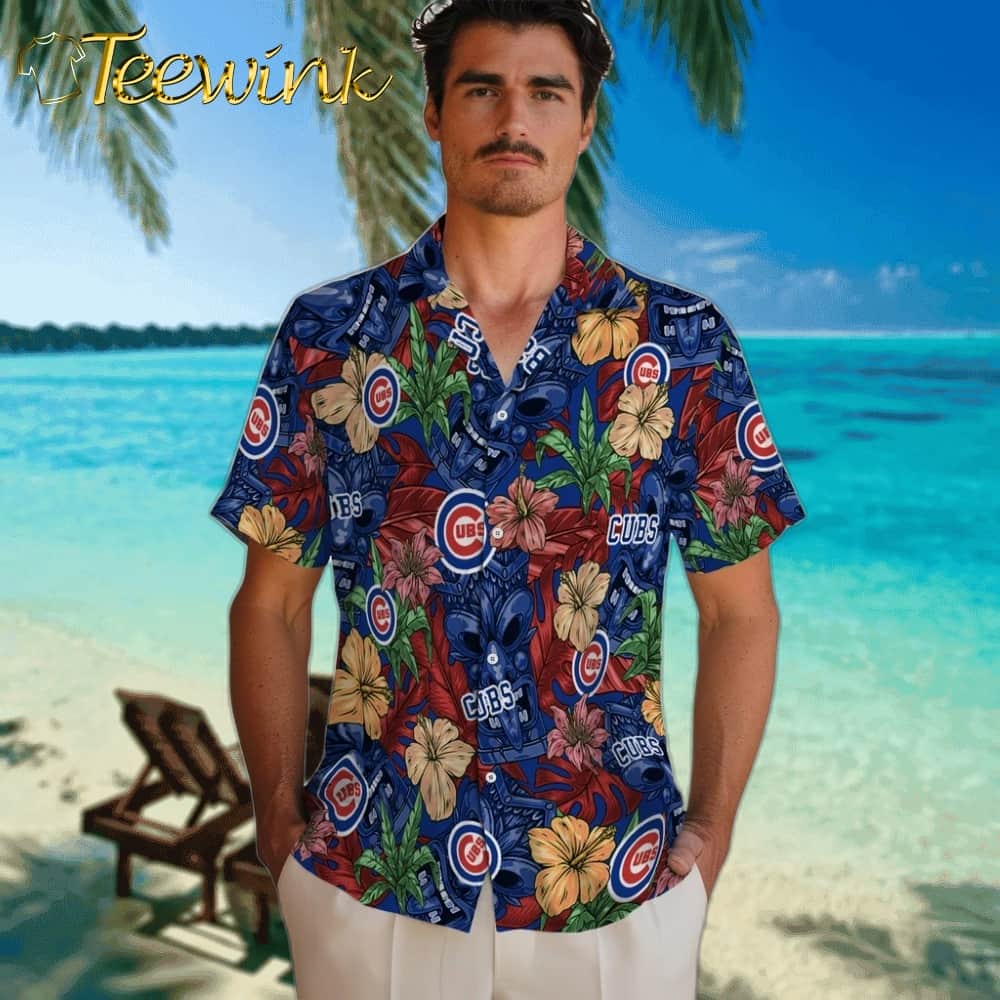 Chicago Cubs Hawaiian Shirt – Hibiscus Tiki Jungle image 2 Chicago Cubs Hawaiian Shirt – Hibiscus Tiki Jungle image 2