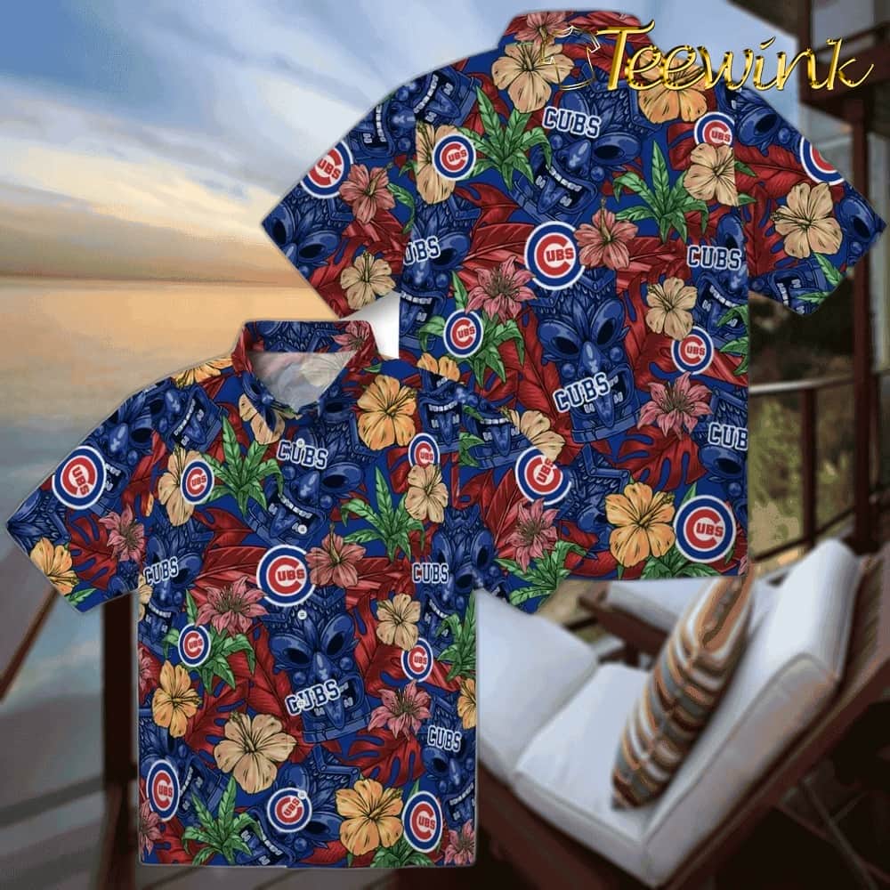 Chicago Cubs Hawaiian Shirt – Hibiscus Tiki Jungle image 3 Chicago Cubs Hawaiian Shirt – Hibiscus Tiki Jungle image 3