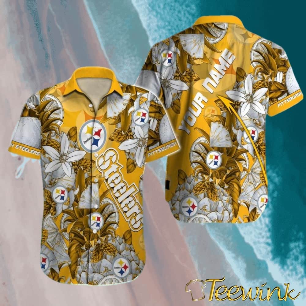 Custom Pittsburgh Steelers Aloha Shirt Golden Pineapple Botanical Floral with Personalized Name