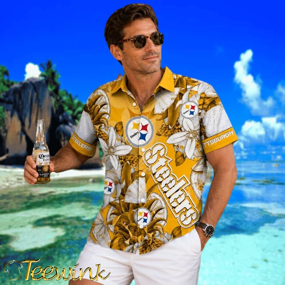 Custom Pittsburgh Steelers Aloha Shirt Golden Pineapple Botanical Floral with Personalized Name image 2 Custom Pittsburgh Steelers Aloha Shirt Golden Pineapple Botanical Floral with Personalized Name image 2