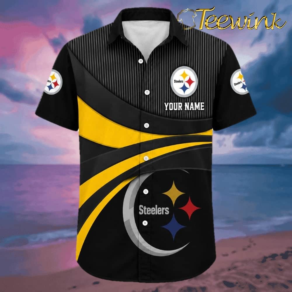 Customizable Pittsburgh Pride Black and Gold Stripe Steelers Hawaiian Shirt Name on Chest image 3 Customizable Pittsburgh Pride Black and Gold Stripe Steelers Hawaiian Shirt Name on Chest image 3