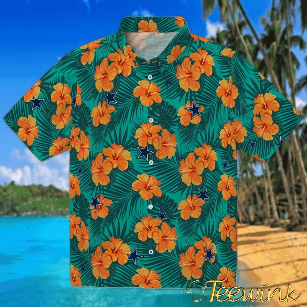 Dallas Cowboys Hawaiian Shirt – Hibiscus and Palm Leaves