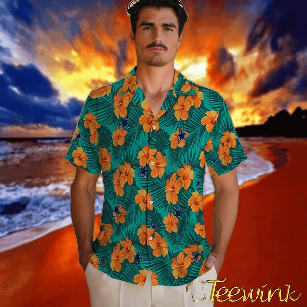 Dallas Cowboys Hawaiian Shirt – Hibiscus and Palm Leaves image 2 Dallas Cowboys Hawaiian Shirt – Hibiscus and Palm Leaves image 2