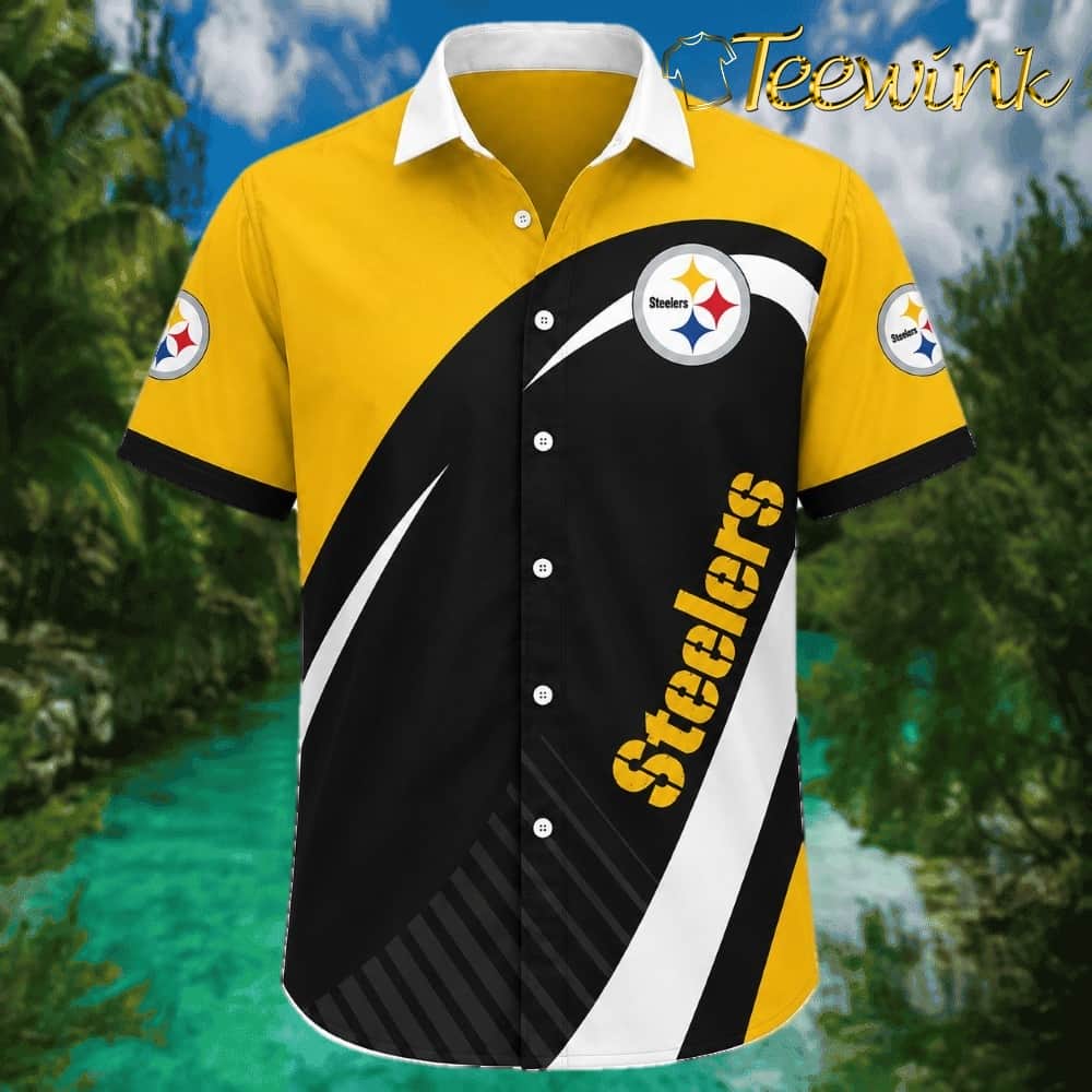 Dynamic Black Gold Diagonal Stripe Pittsburgh Steelers Hawaiian Shirt with Curved Arc Design image 3 Dynamic Black Gold Diagonal Stripe Pittsburgh Steelers Hawaiian Shirt with Curved Arc Design image 3