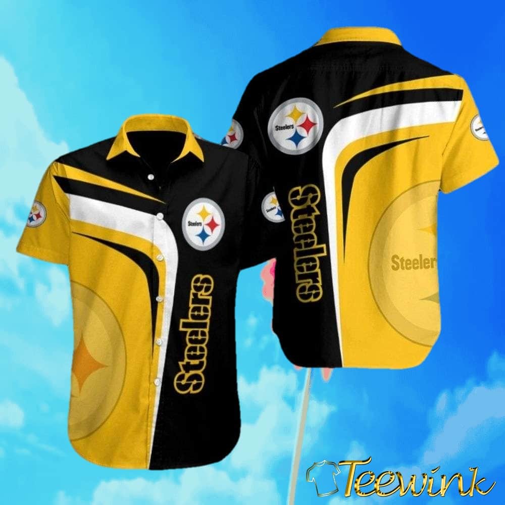 Dynamic Black Gold Diagonal Stripe Pittsburgh Steelers Hawaiian Shirt with Curved Arc Design Dynamic Black Gold Diagonal Stripe Pittsburgh Steelers Hawaiian Shirt with Curved Arc Design