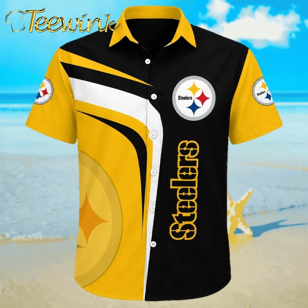 Dynamic Duo Tone Pittsburgh Steelers Tropical Hawaiian Shirt with Equal Gold and Black Split image 3 Dynamic Duo Tone Pittsburgh Steelers Tropical Hawaiian Shirt with Equal Gold and Black Split image 3