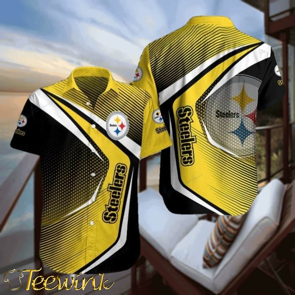 Dynamic Play Black and Red Banner Steelers Hawaiian Shirt with Custom Name on Back Dynamic Play Black and Red Banner Steelers Hawaiian Shirt with Custom Name on Back