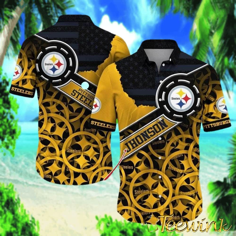 Fan Favorite Custom Name And Number Steelers Tropical Shirt – Iconic Emblem Design
