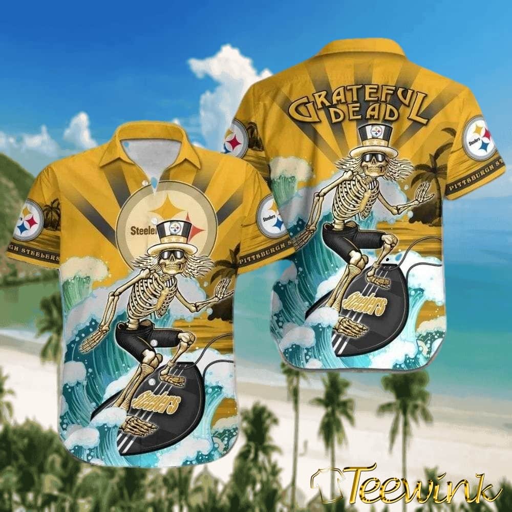Grateful Tunes – Steelers Tropical Shirt With A Musical Skeleton