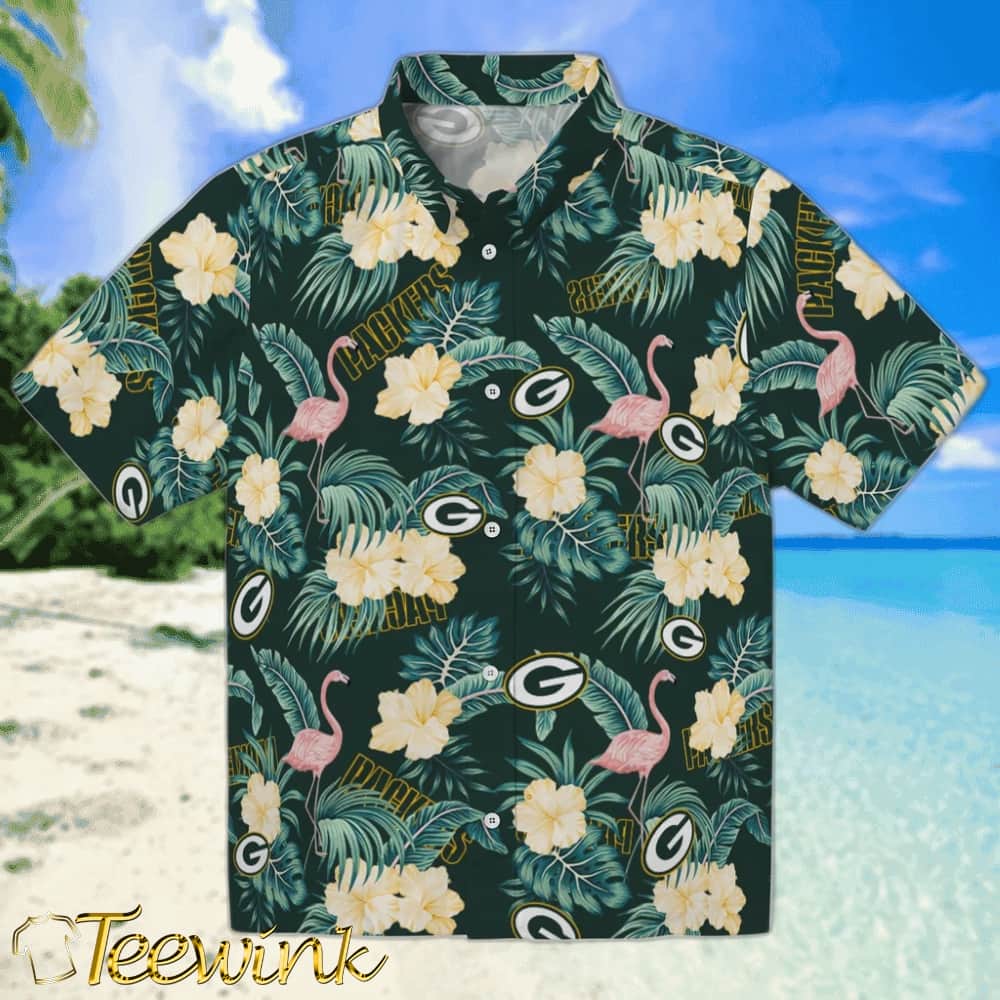 Green Bay Packers Hawaiian Shirt – Flamingo and Hibiscus