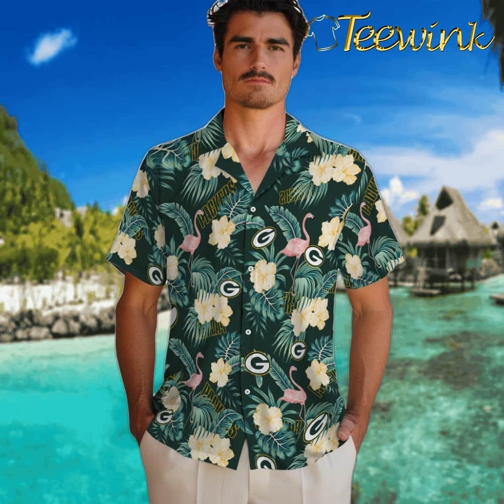 Green Bay Packers Hawaiian Shirt – Flamingo and Hibiscus image 2 Green Bay Packers Hawaiian Shirt – Flamingo and Hibiscus image 2
