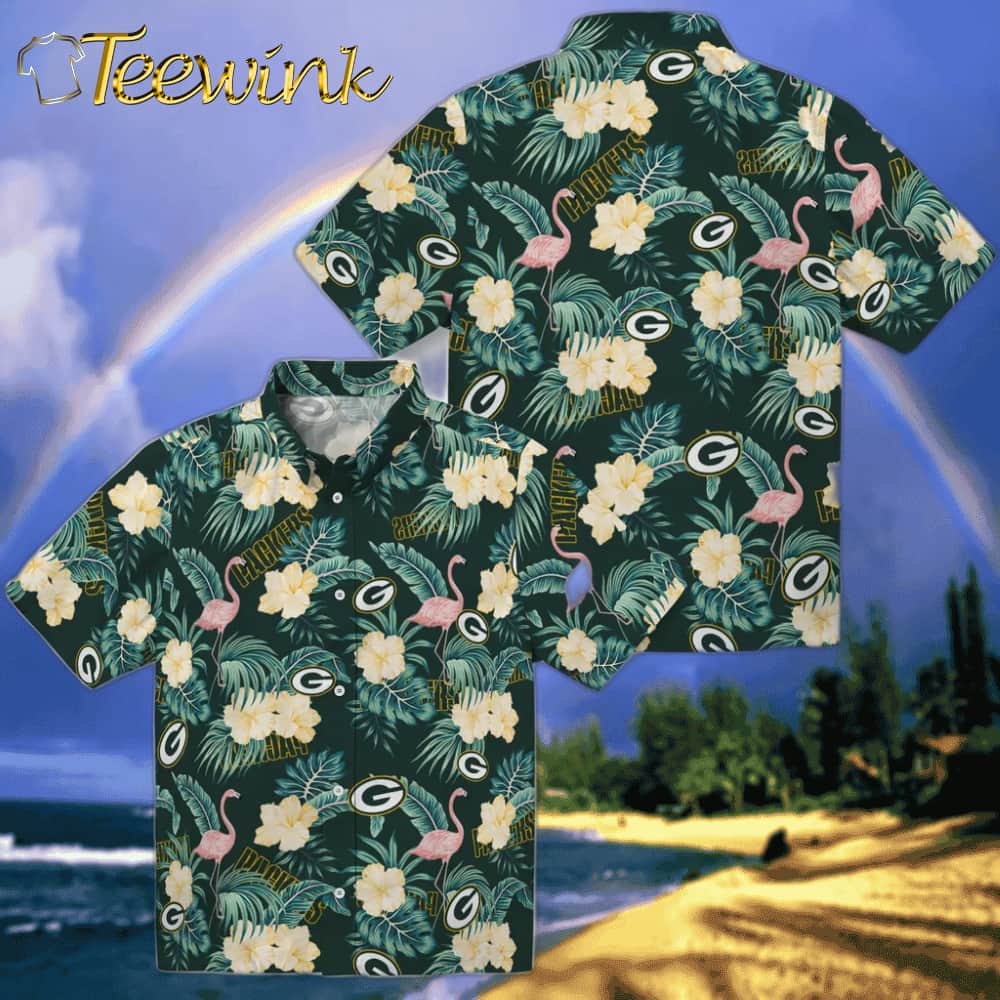 Green Bay Packers Hawaiian Shirt – Flamingo and Hibiscus image 3 Green Bay Packers Hawaiian Shirt – Flamingo and Hibiscus image 3