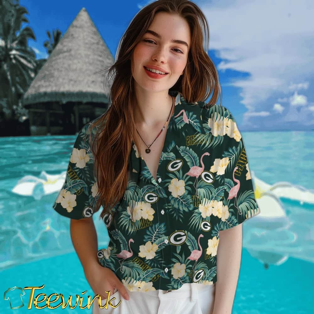 Green Bay Packers Hawaiian Shirt – Flamingo and Hibiscus image 4 Green Bay Packers Hawaiian Shirt – Flamingo and Hibiscus image 4