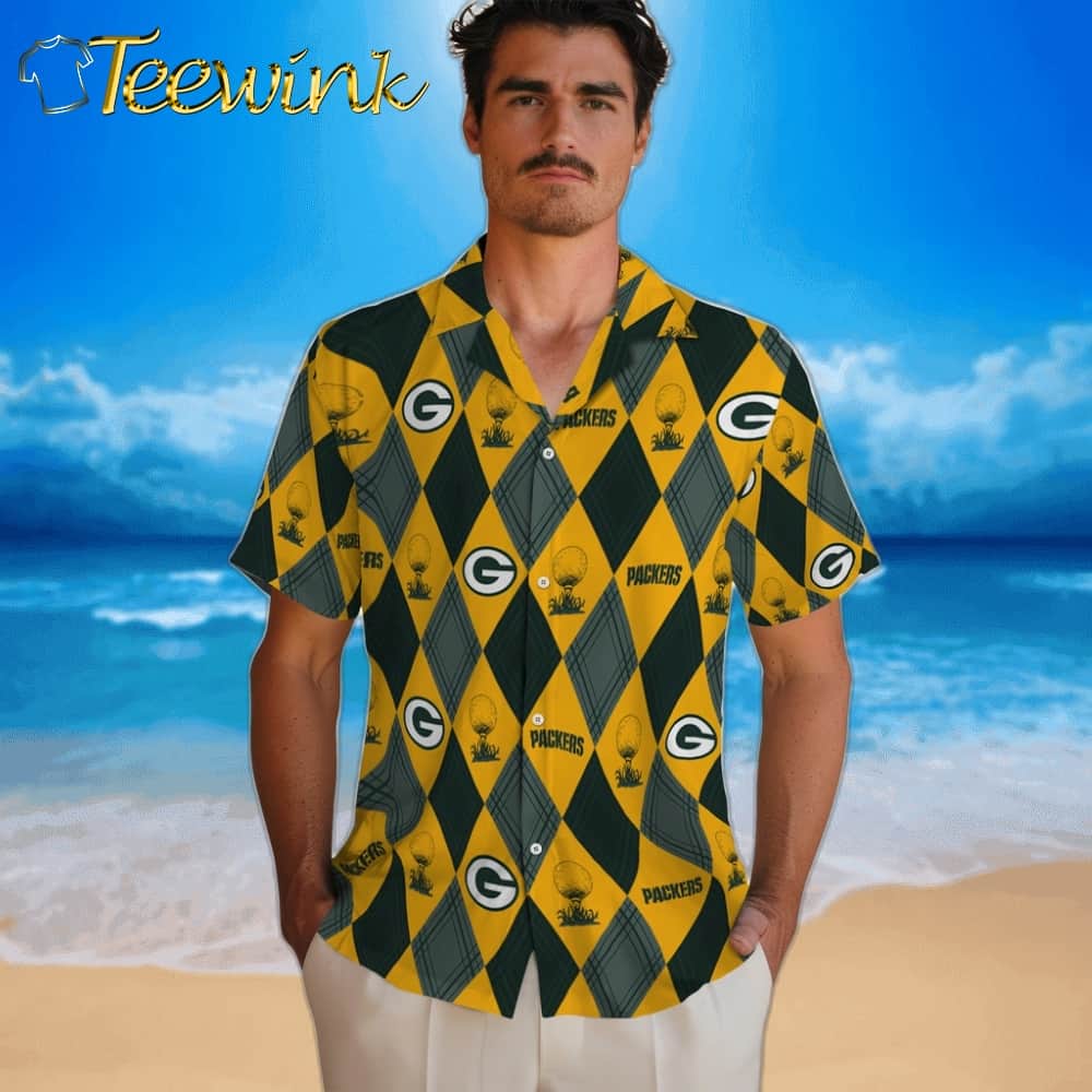 Green Bay Packers Hawaiian Shirt – Golfing Plaid image 2 Green Bay Packers Hawaiian Shirt – Golfing Plaid image 2
