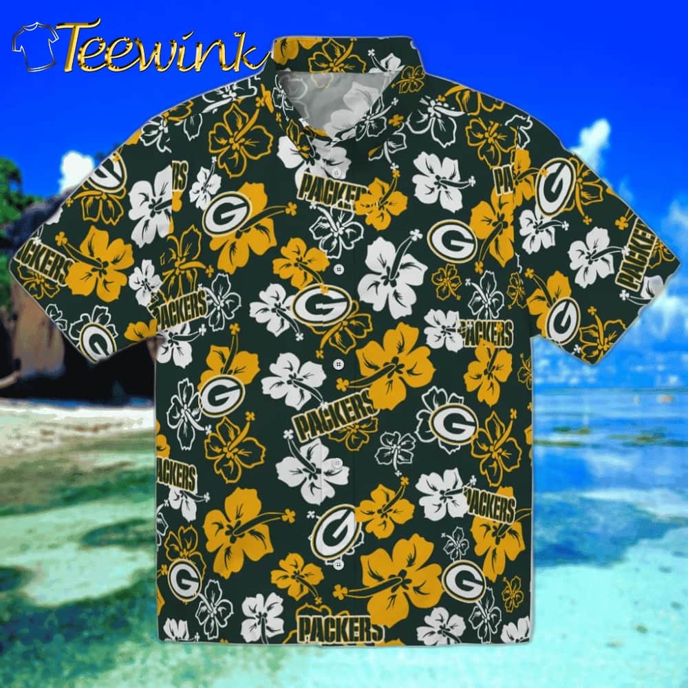 Green Bay Packers Hawaiian Shirt – Hibiscus Flower Design