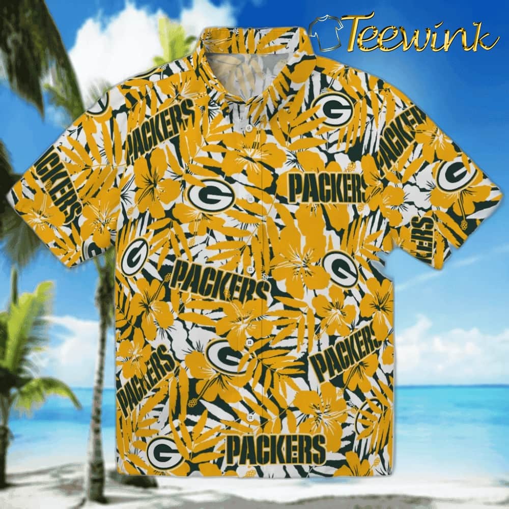 Green Bay Packers Hawaiian Shirt – Hibiscus Overlay