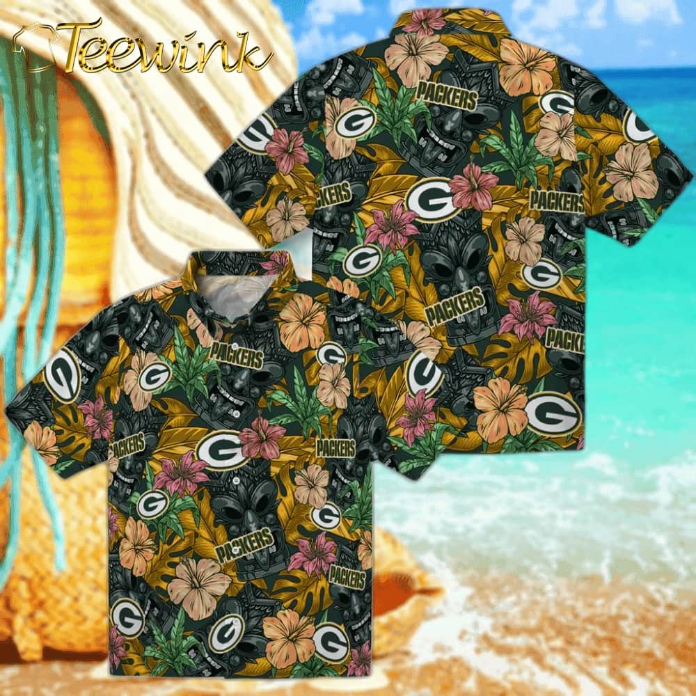 Green Bay Packers Hawaiian Shirt – Hibiscus Tiki Jungle image 3 Green Bay Packers Hawaiian Shirt – Hibiscus Tiki Jungle image 3