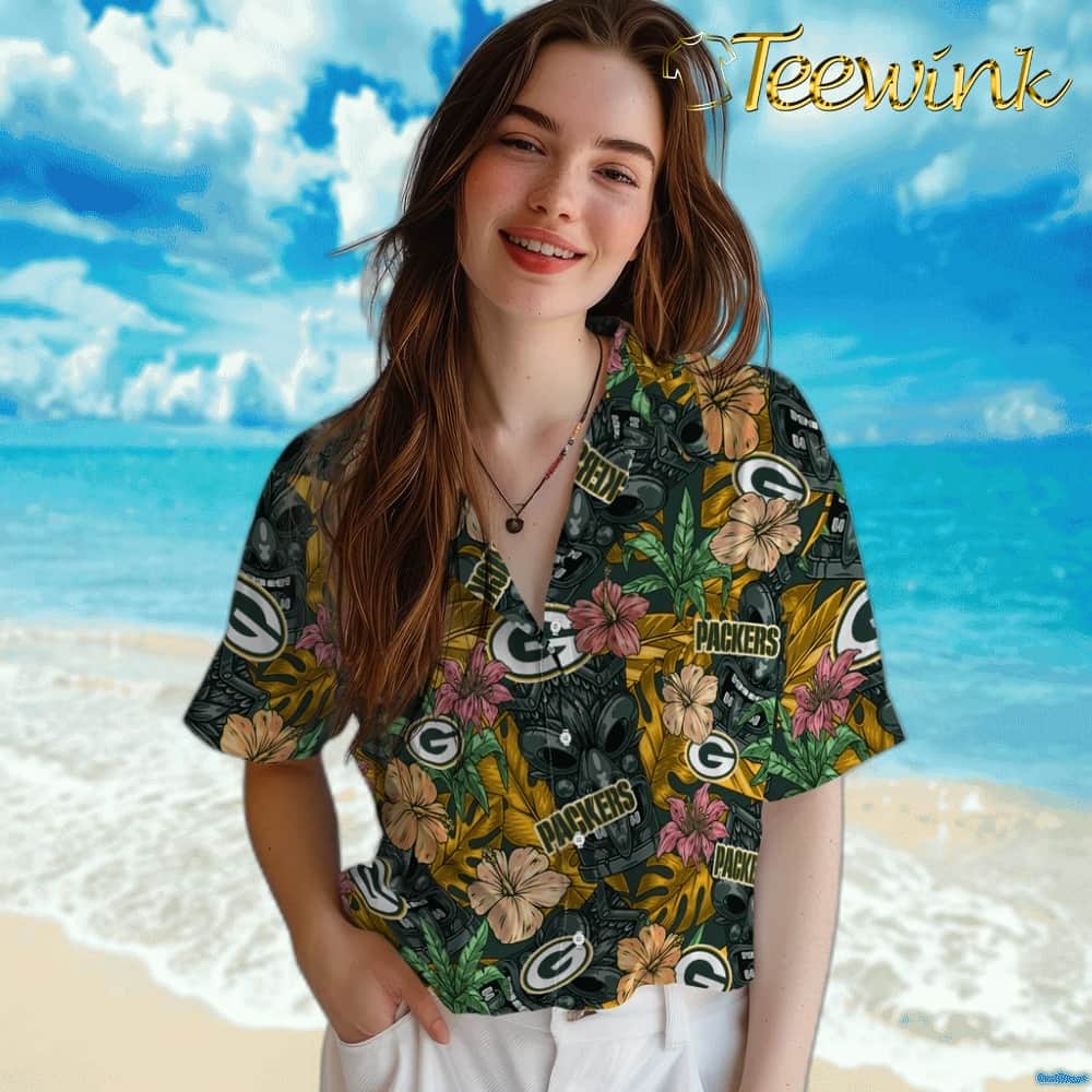 Green Bay Packers Hawaiian Shirt – Hibiscus Tiki Jungle image 4 Green Bay Packers Hawaiian Shirt – Hibiscus Tiki Jungle image 4