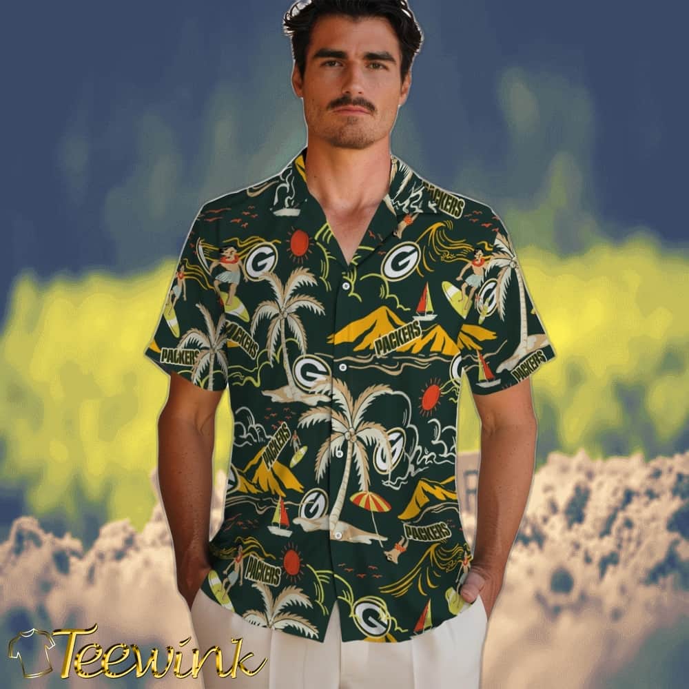 Green Bay Packers Hawaiian Shirt – Palm Tree Island image 2 Green Bay Packers Hawaiian Shirt – Palm Tree Island image 2