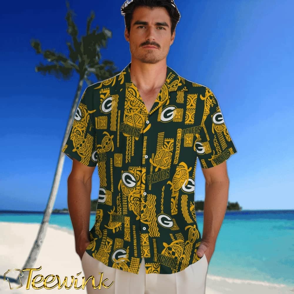 Green Bay Packers Hawaiian Shirt – Turtle Lines image 2 Green Bay Packers Hawaiian Shirt – Turtle Lines image 2