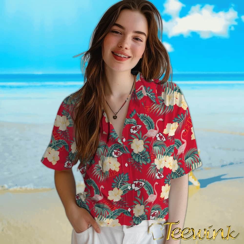 Kansas City Chiefs Hawaiian Shirt – Flamingo and Hibiscus image 4 Kansas City Chiefs Hawaiian Shirt – Flamingo and Hibiscus image 4
