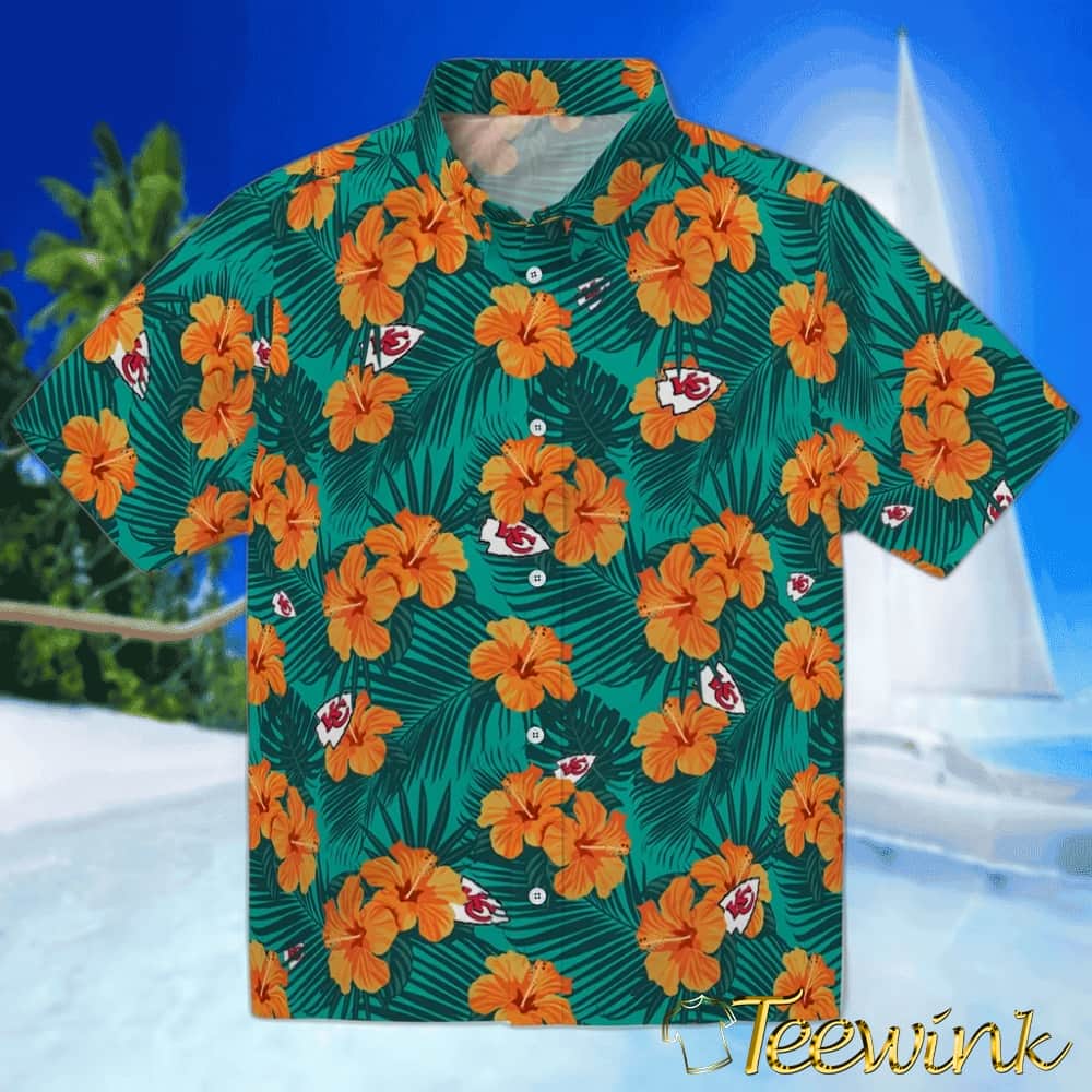 Kansas City Chiefs Hawaiian Shirt – Hibiscus and Palm Leaves
