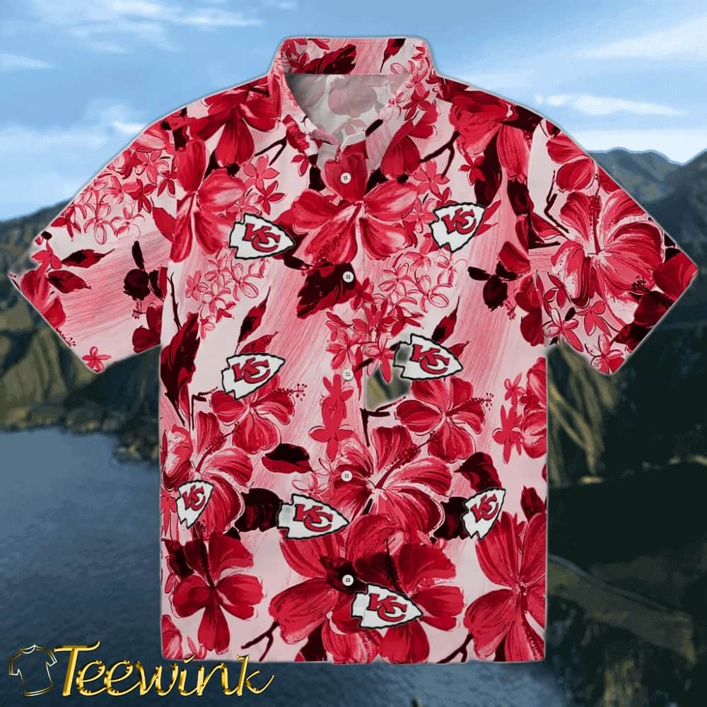 Kansas City Chiefs Hawaiian Shirt – Hibiscus and Palm Leaves