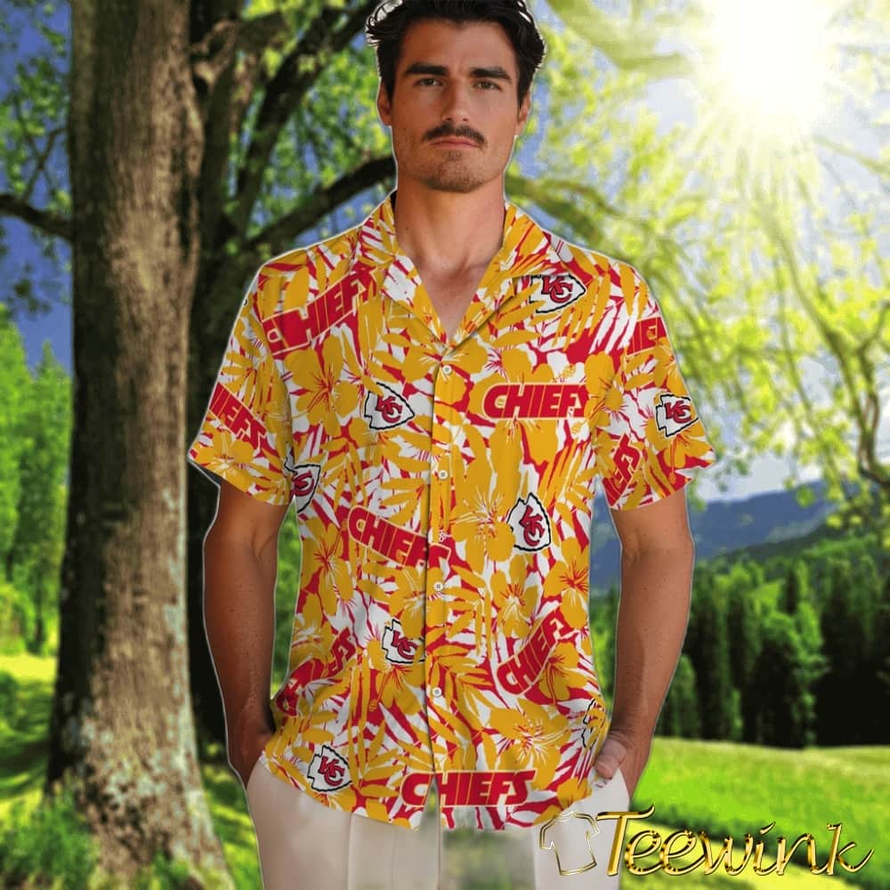 Kansas City Chiefs Hawaiian Shirt – Hibiscus Overlay image 2 Kansas City Chiefs Hawaiian Shirt – Hibiscus Overlay image 2