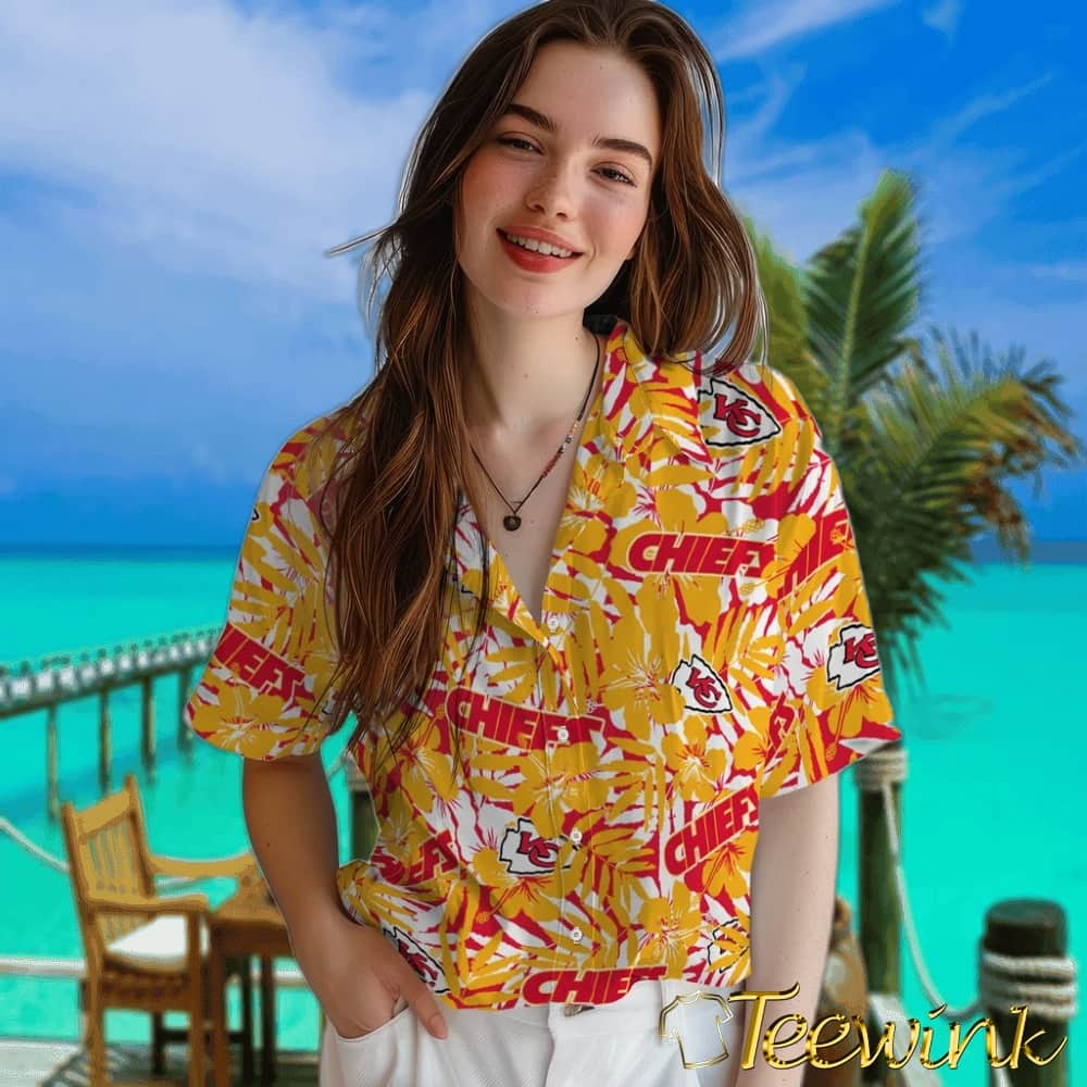 Kansas City Chiefs Hawaiian Shirt – Hibiscus Overlay image 4 Kansas City Chiefs Hawaiian Shirt – Hibiscus Overlay image 4
