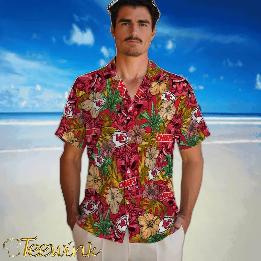 Kansas City Chiefs Hawaiian Shirt – Hibiscus Tiki Jungle image 2 Kansas City Chiefs Hawaiian Shirt – Hibiscus Tiki Jungle image 2