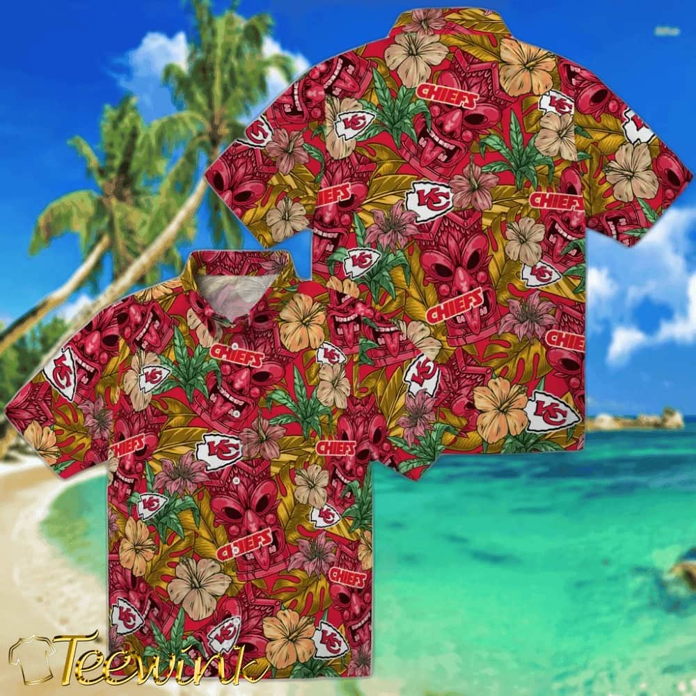 Kansas City Chiefs Hawaiian Shirt – Hibiscus Tiki Jungle image 3 Kansas City Chiefs Hawaiian Shirt – Hibiscus Tiki Jungle image 3