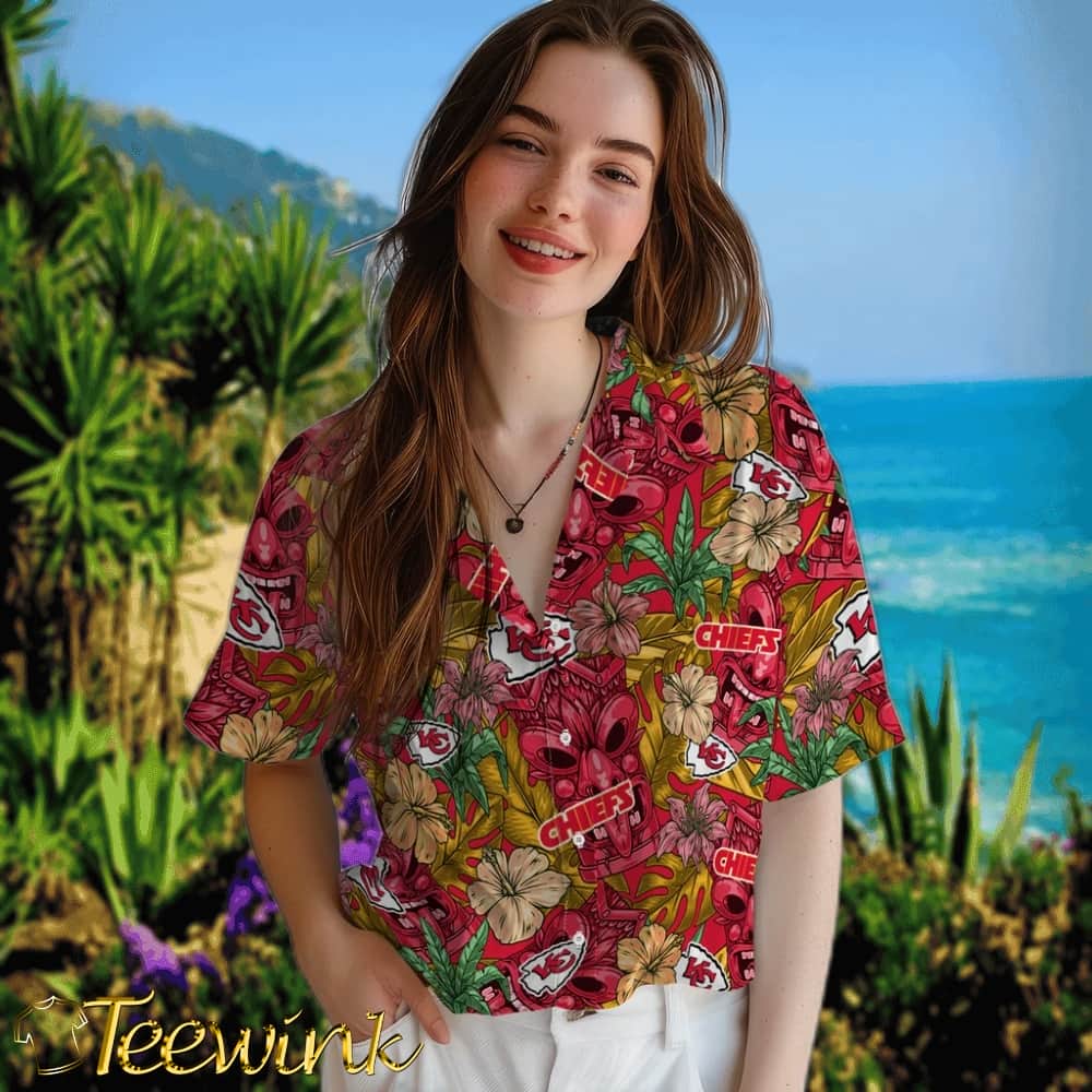 Kansas City Chiefs Hawaiian Shirt – Hibiscus Tiki Jungle image 4 Kansas City Chiefs Hawaiian Shirt – Hibiscus Tiki Jungle image 4