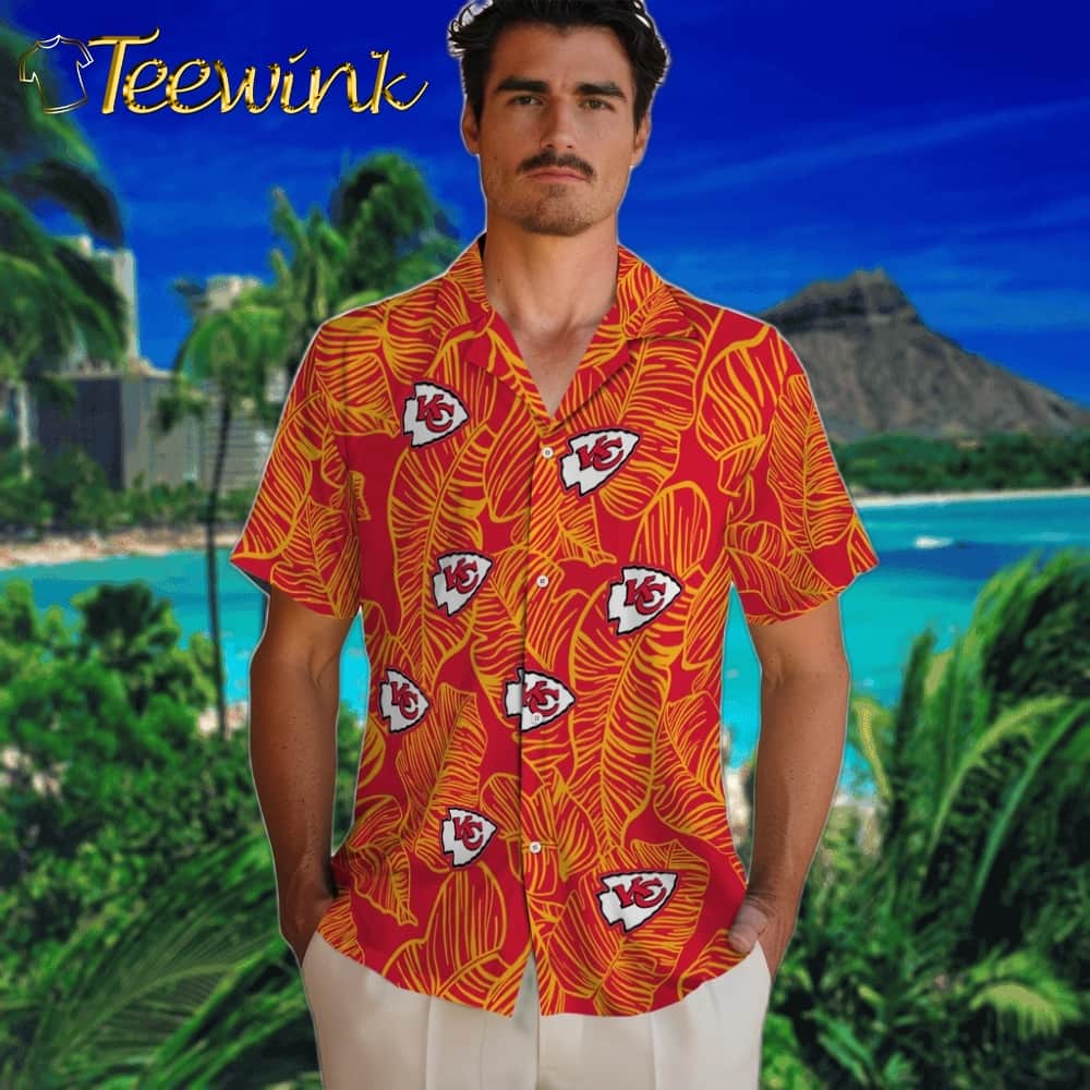 Kansas City Chiefs Hawaiian Shirt – Leaf Outline image 2 Kansas City Chiefs Hawaiian Shirt – Leaf Outline image 2