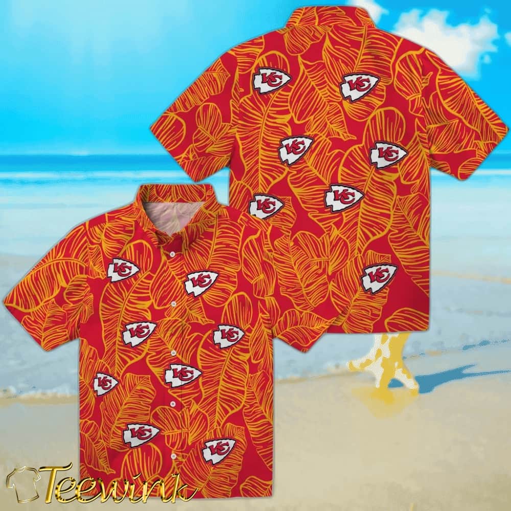 Kansas City Chiefs Hawaiian Shirt – Leaf Outline image 3 Kansas City Chiefs Hawaiian Shirt – Leaf Outline image 3