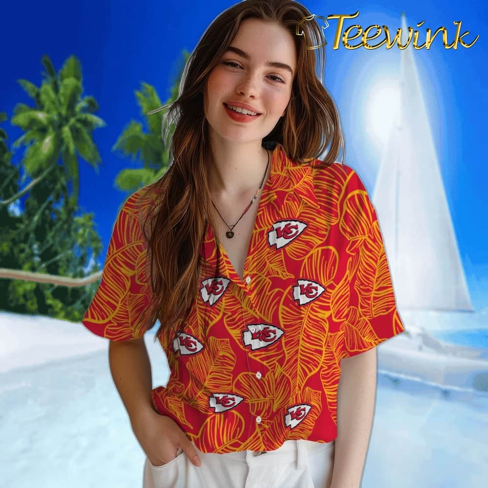 Kansas City Chiefs Hawaiian Shirt – Leaf Outline image 4 Kansas City Chiefs Hawaiian Shirt – Leaf Outline image 4