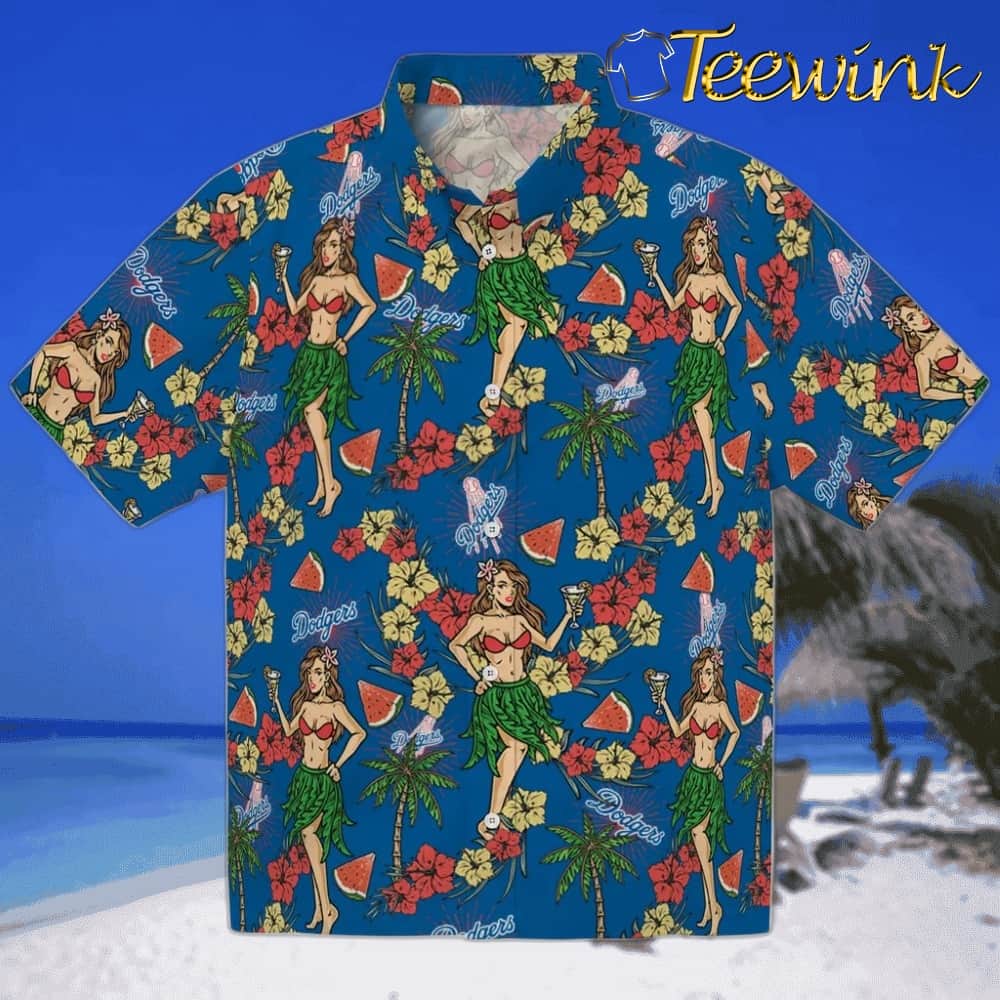 Los Angeles Dodgers Hawaiian Shirt – Hibiscus and Palm Leaves