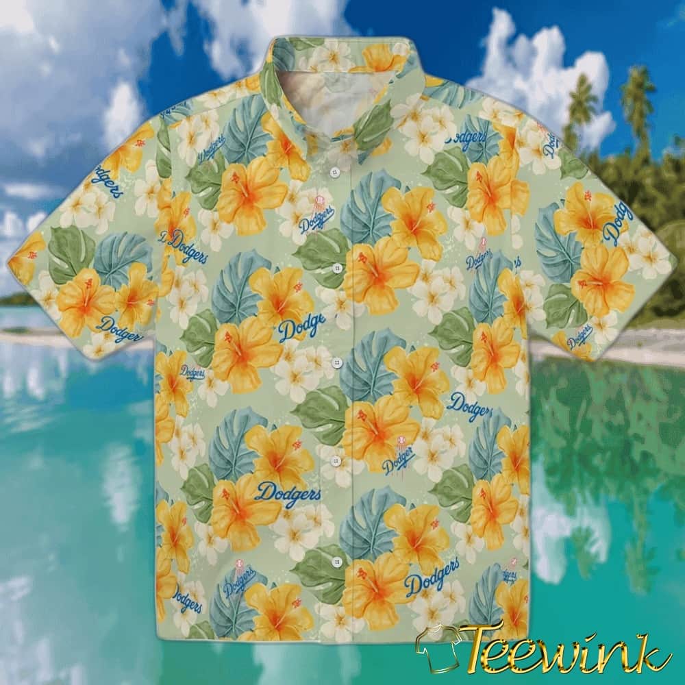 Los Angeles Dodgers Hawaiian Shirt – Hibiscus Leaves Pattern