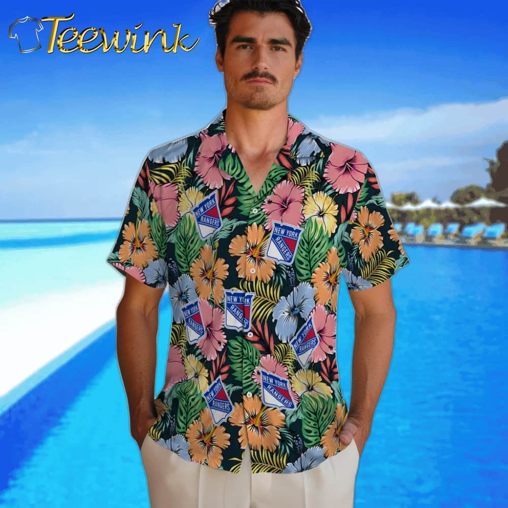 New York Rangers Hawaiian Shirt – Brilliant Hibiscus Garden image 2 New York Rangers Hawaiian Shirt – Brilliant Hibiscus Garden image 2