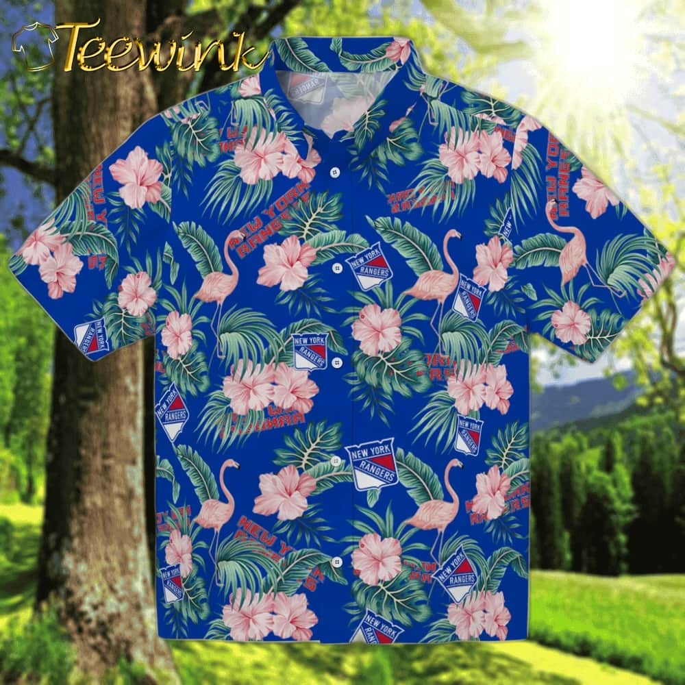 New York Rangers Hawaiian Shirt – Flamingo and Hibiscus