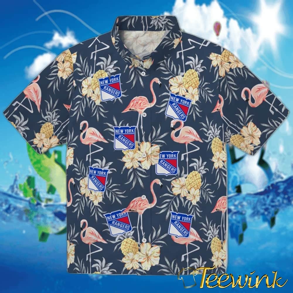 New York Rangers Hawaiian Shirt – Flamingo Hibiscus