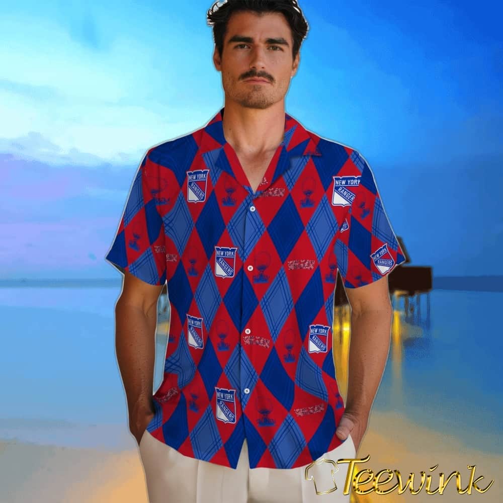 New York Rangers Hawaiian Shirt – Golfing Plaid image 2 New York Rangers Hawaiian Shirt – Golfing Plaid image 2